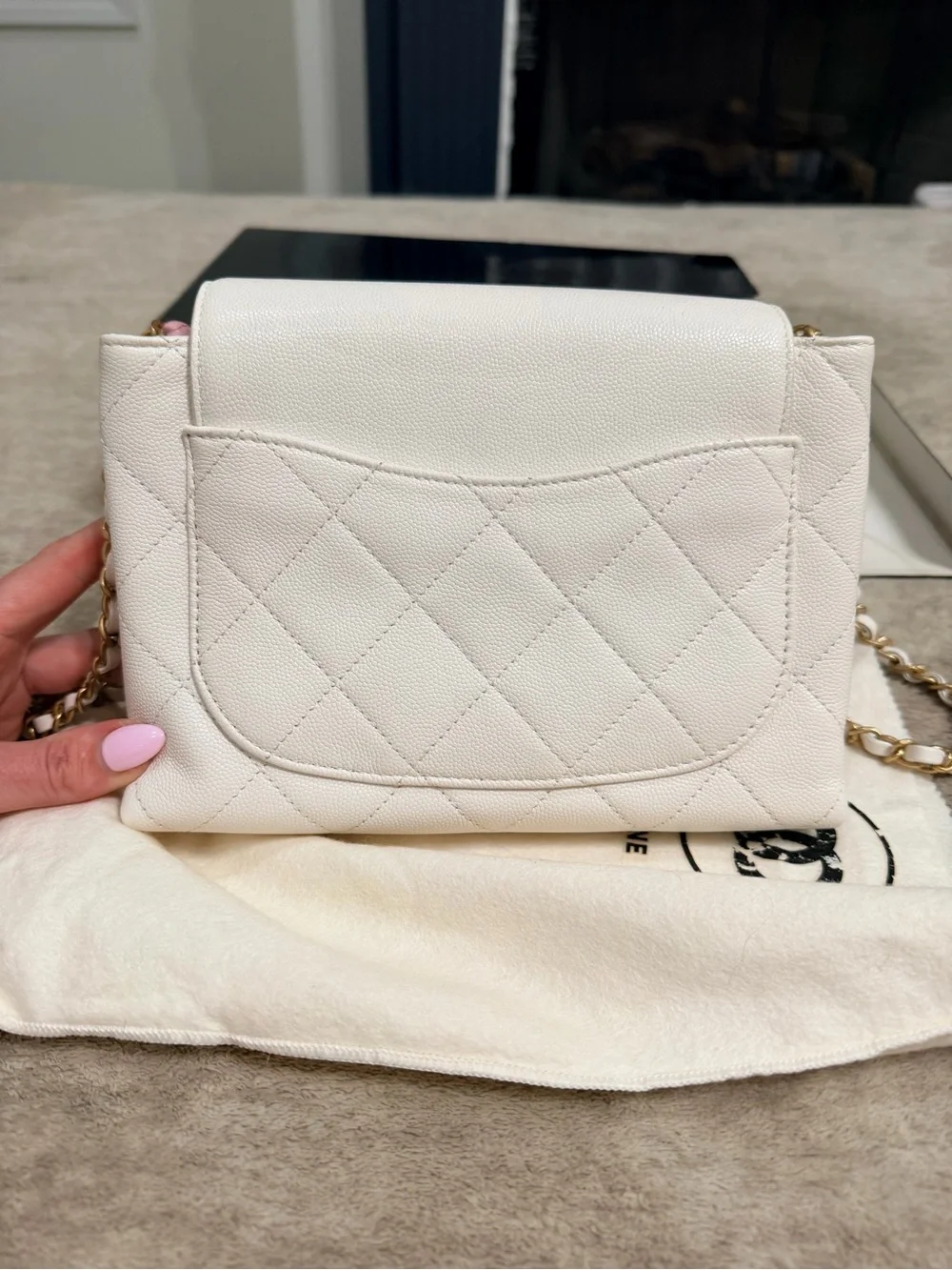 CHANEL White Quilted Leather Shoulder Bag with Multicolor Braided Handle